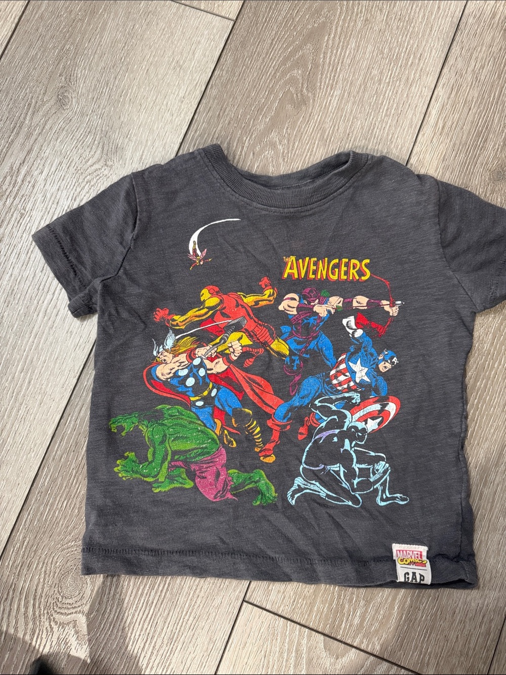 GAP Avengers Graphic Tee - Charcoal with Multicolor Print